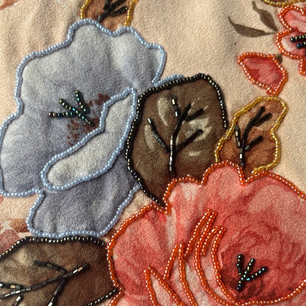 Bueno Floral Embroidered Tote - Pink Beige Multicolor beaded embellishment boho - Picture 15 of 16